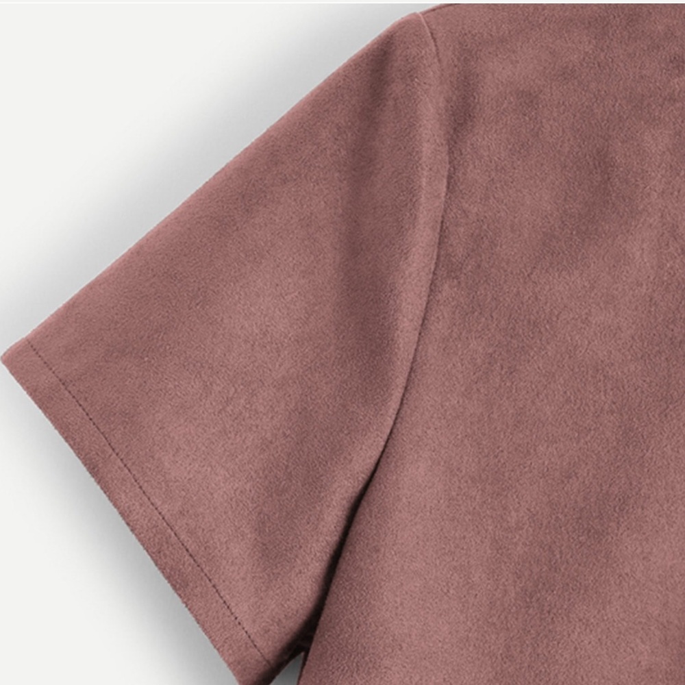 1 Left! Spring Faux Suede Mauve Cut Out Tee - Picture 3 of 5
